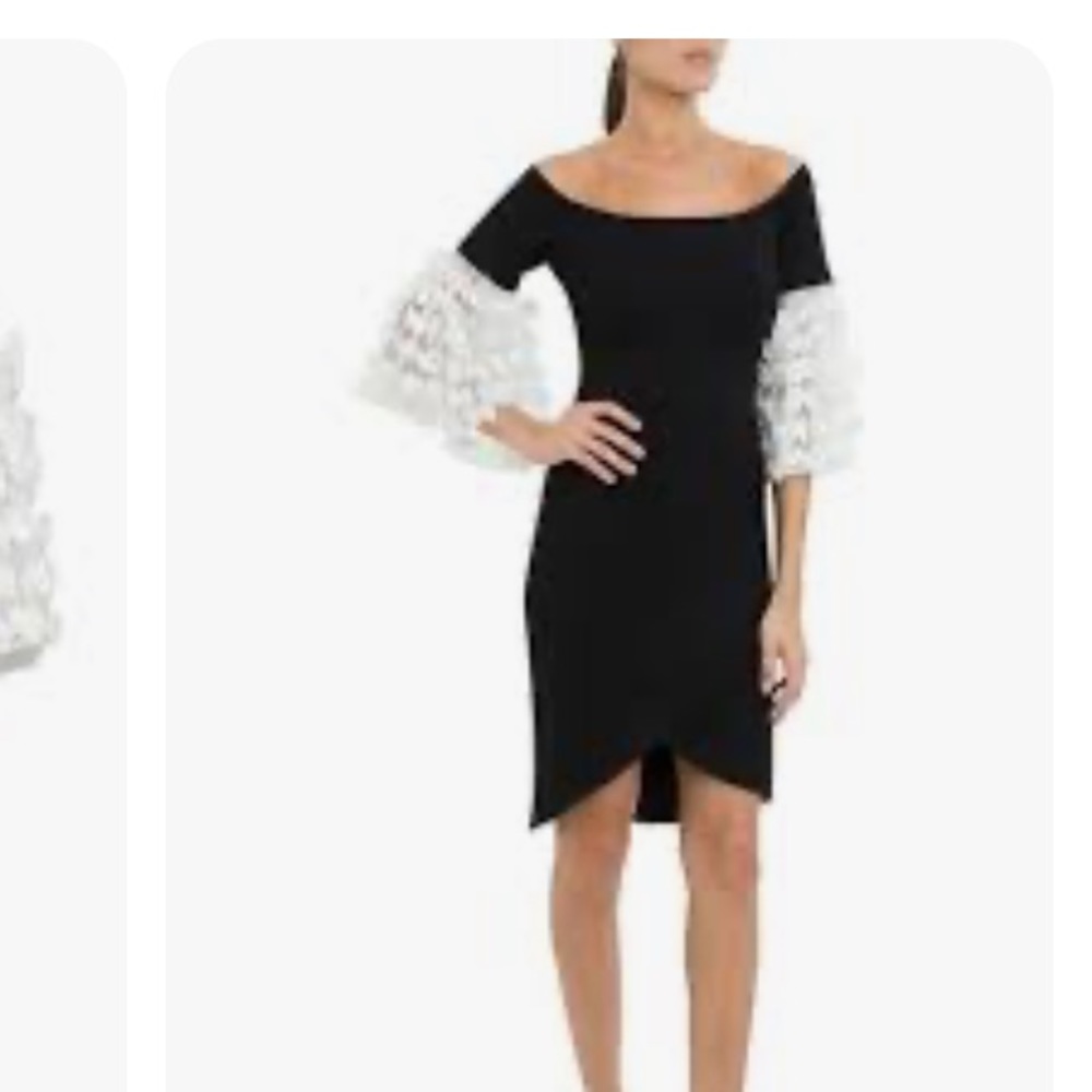 Anne Fontaine Paris Carissa Dress 2 Removable Sleeves Black & White Organza SZ 8